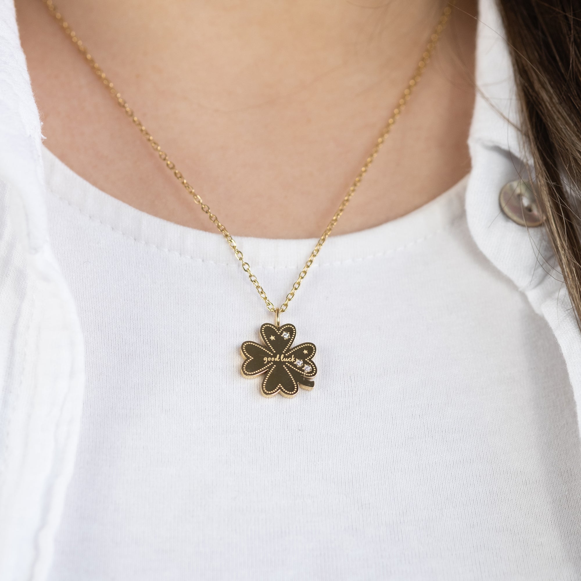 mysteel-by-engelsrufer-halskette-edelstahl-gold-mit-kleeblatt-happiness image 2