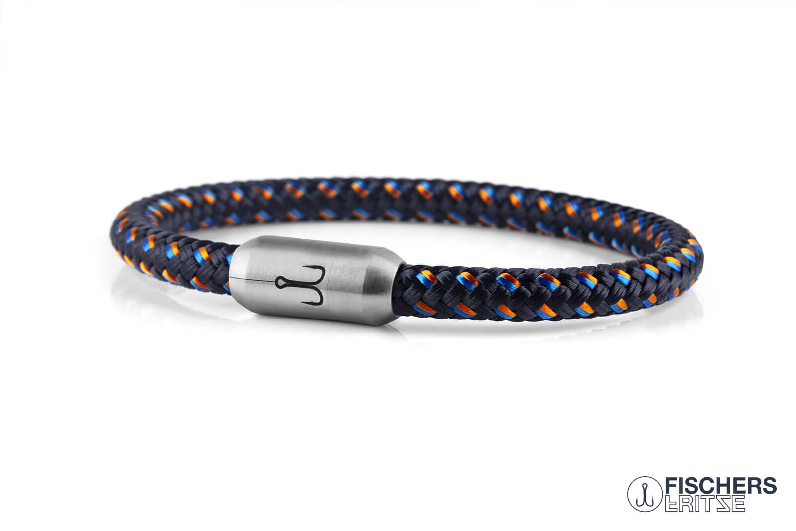 fischers-fritze-krabbe-frida-segeltau-armband-marineblau-stahlblau-orange-6-mm image 1