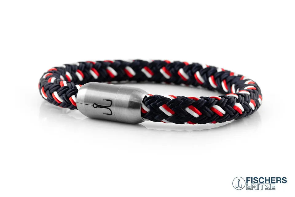 fischers-fritze-makrele-fritz-segeltau-armband-marineblau-rot-weiss-8-mm image 1