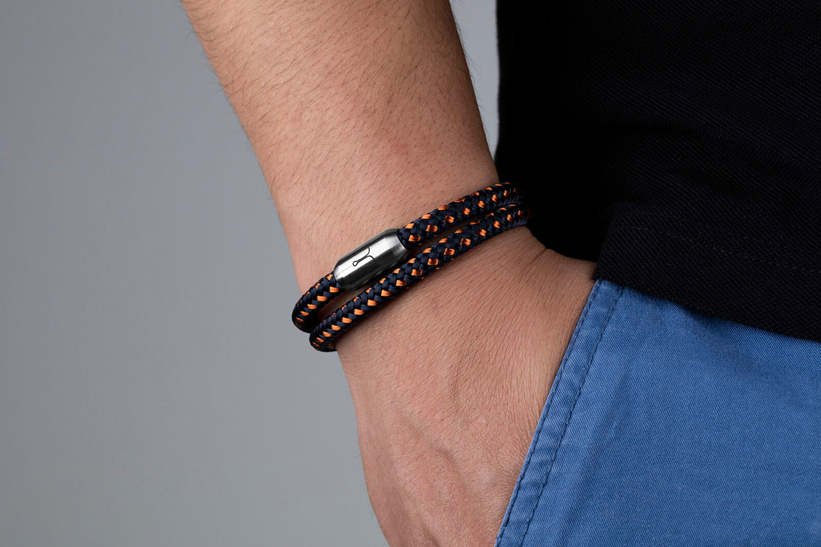 fischers-fritze-garnele-willi-armband-marineblau-orange-aus-segeltau image 2