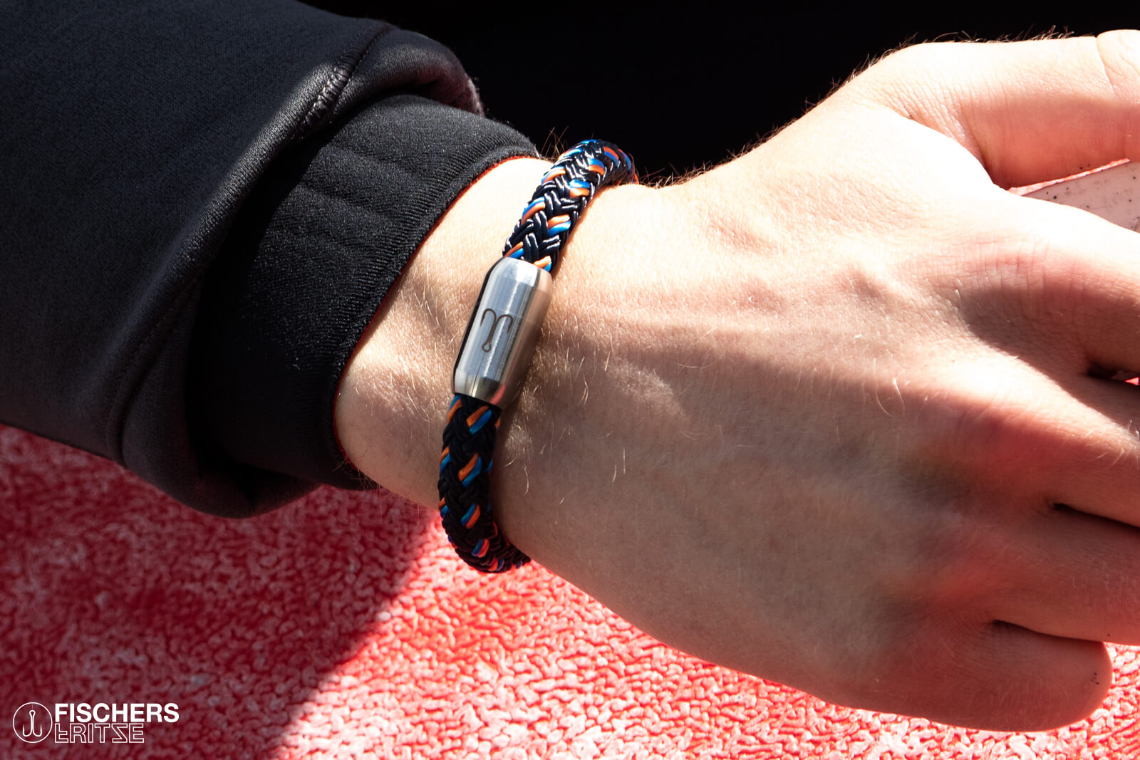 fischers-fritze-makrele-fred-segeltau-armband-marineblau-stahlblau-orange image 2