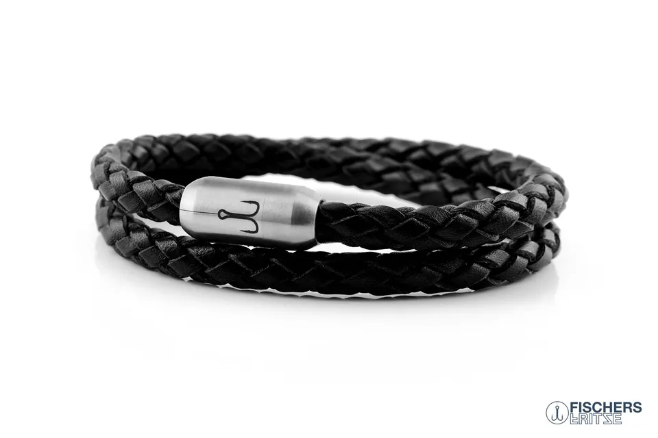 fischers-fritze-garnele-fernando-lederarmband-schwarz-geflochten image 1