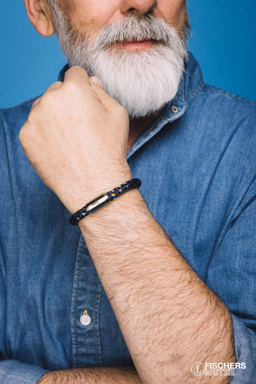 fischers-fritze-makrele-fred-segeltau-armband-marineblau-stahlblau-orange image 7