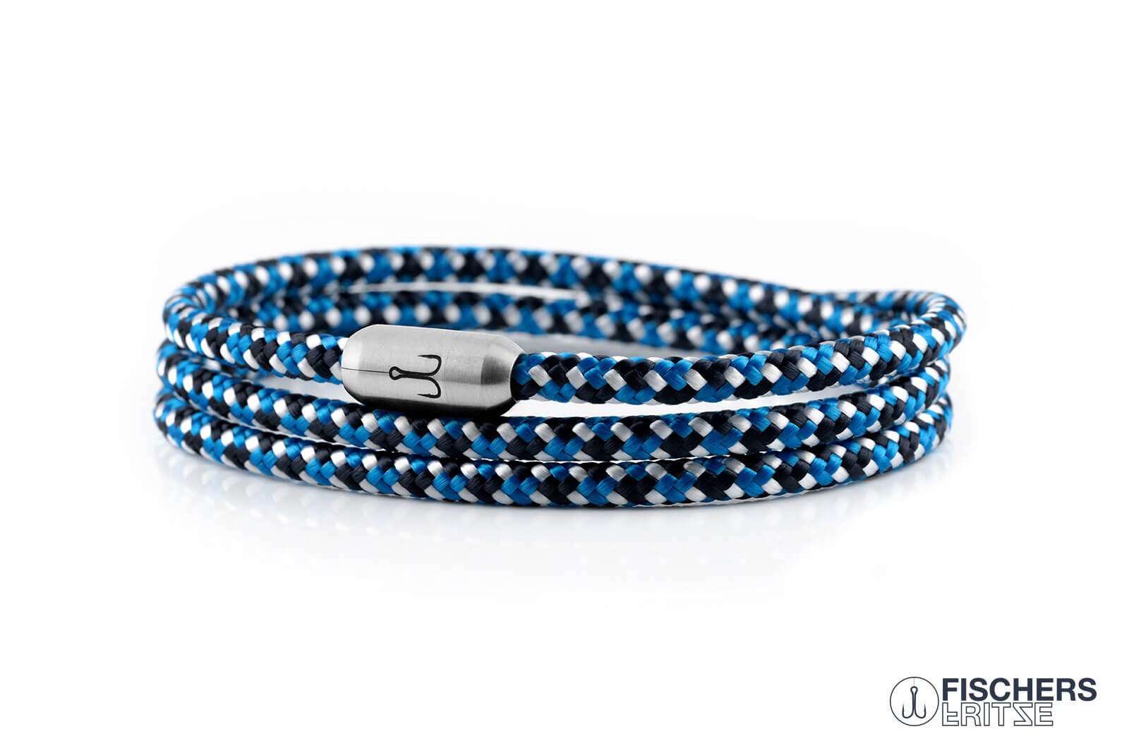 fischers-fritze-forelle-moritz-segeltau-armband-3-fach-marineblau-stahlblau-weis image 1