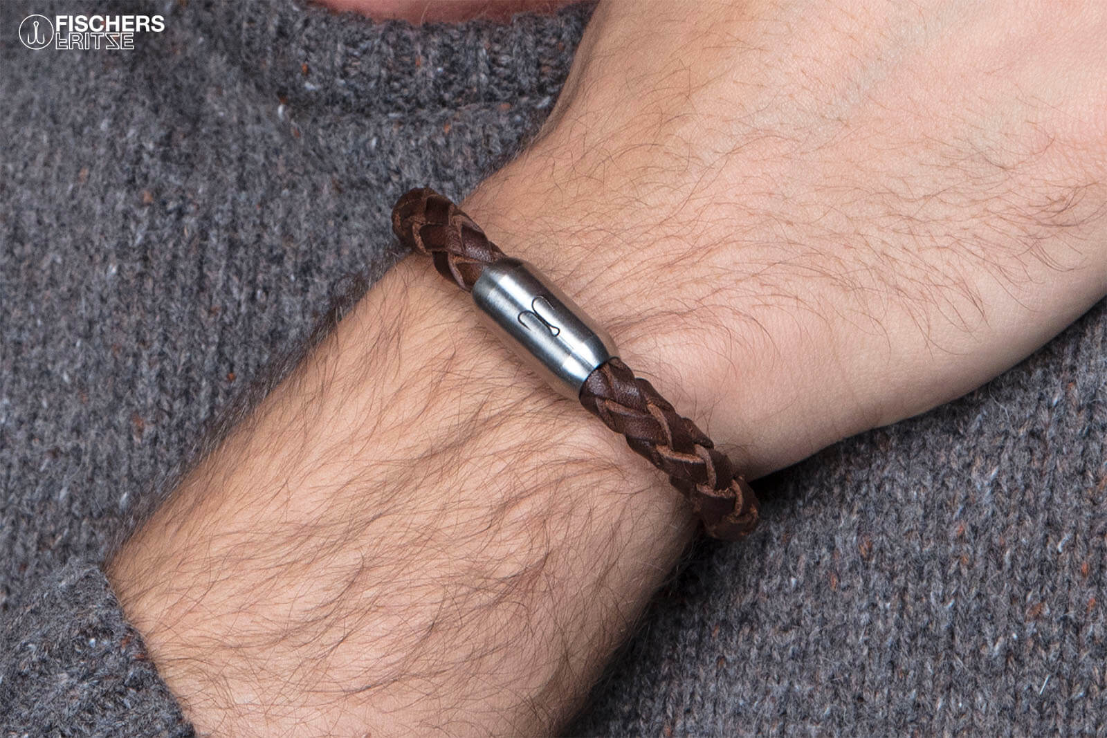 fischers-fritze-leder-makrele-fidel-armband-braun-geflochten-8mm image 2