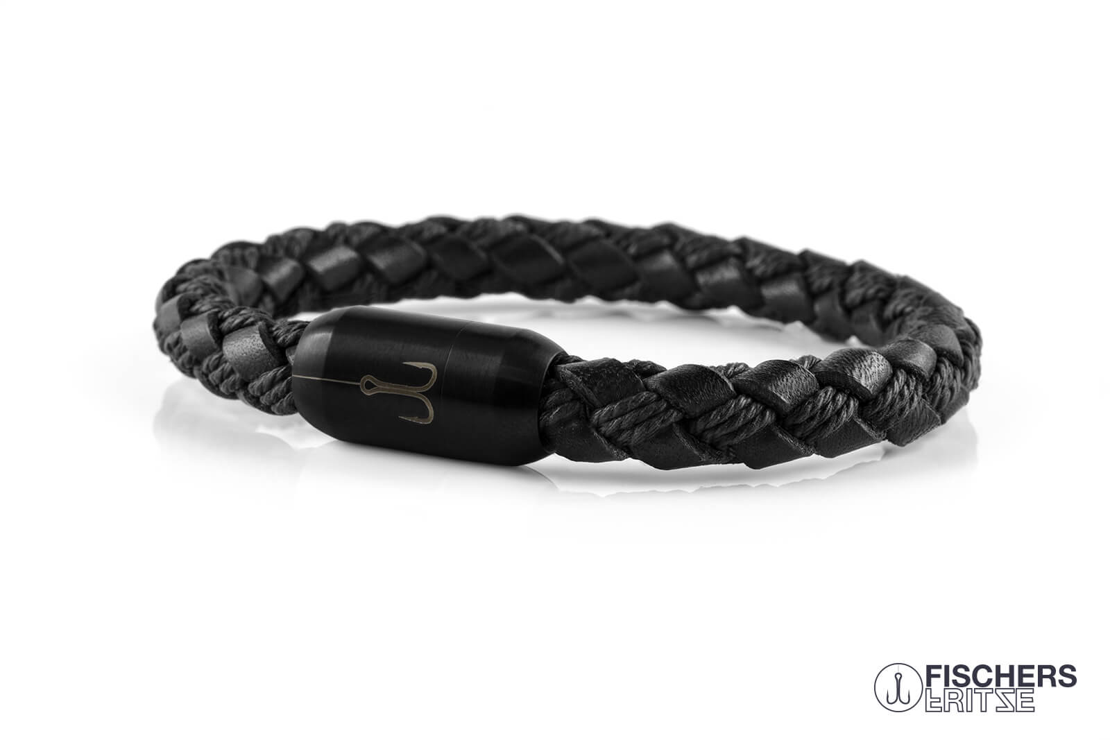 fischers-fritze-leder-torpedomakrele-fiete-armband-schwarz-geflochten-8-mm image 1