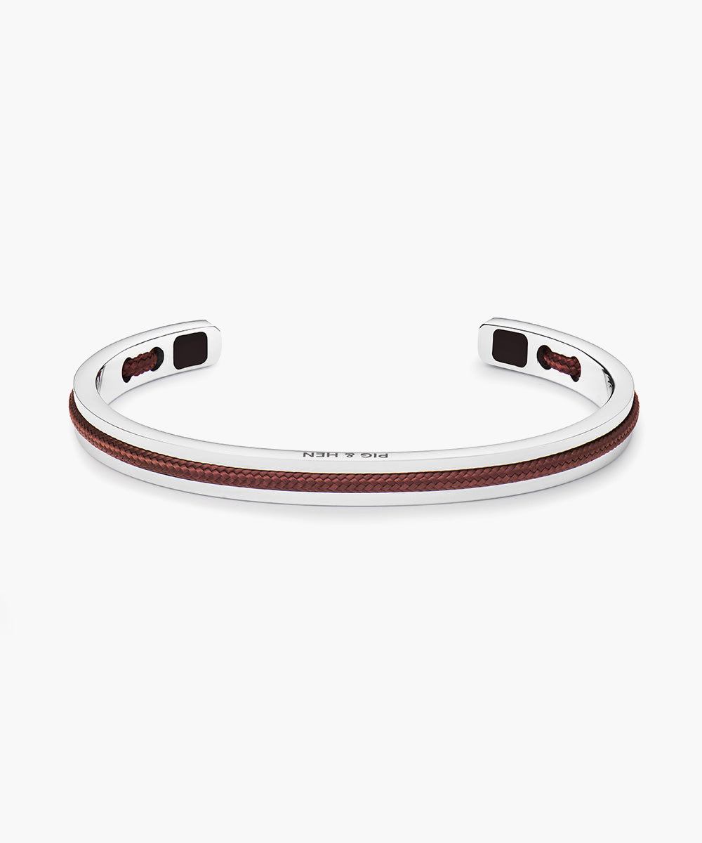 pig-hen-navarch-6mm-herren-cuff-armband-velvet-red-silver image 1