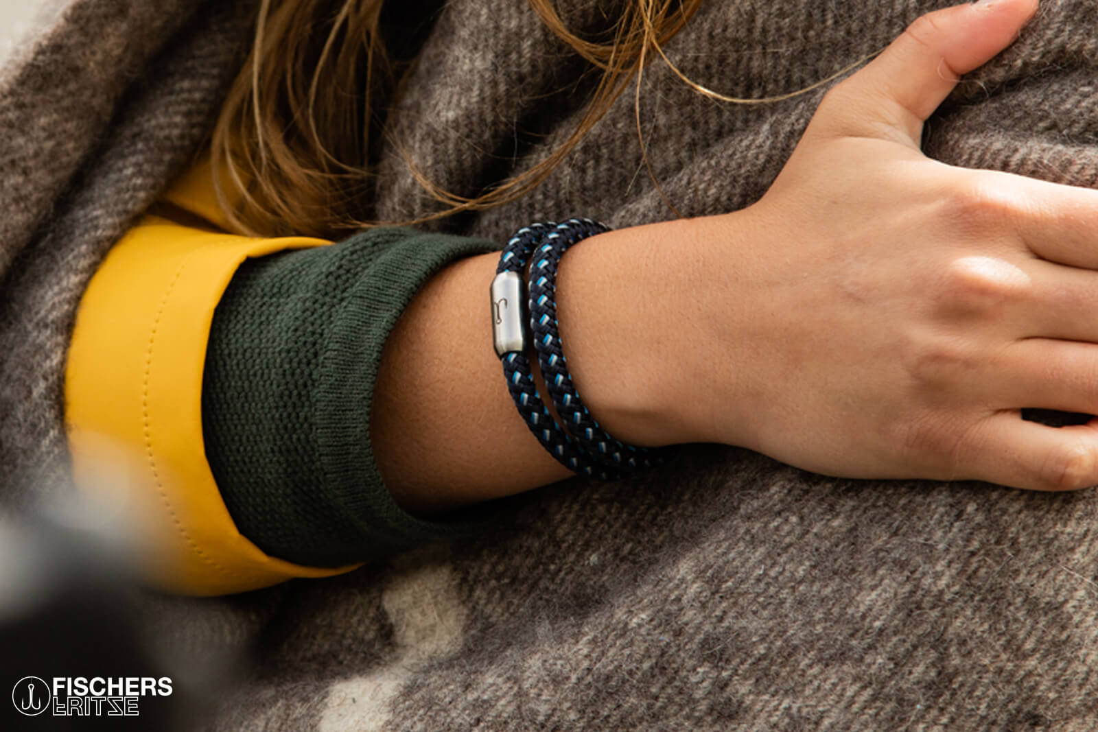 fischers-fritze-garnele-ferdinand-segeltau-armband-marineblau-stahlblau-grau image 2