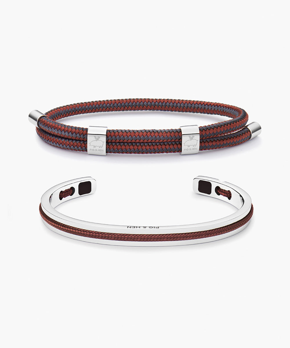 pig-hen-little-lewis-dbl-velvet-red-slate-gray-navarch-armband-set-silber image 1