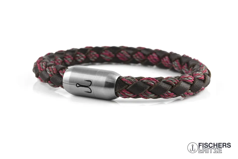 fischers-fritze-leder-makrele-fargo-armband-geflochten-braun-dunkelrot-grau image 1