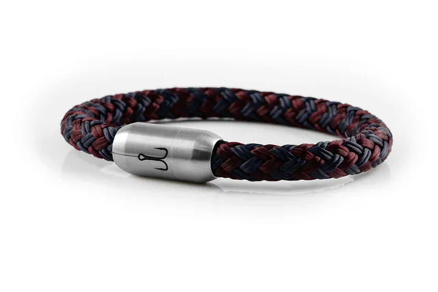 fischers-fritze-makrele-armband-segeltau-marineblau-dunkelrot-im-geschenkkarton image 1