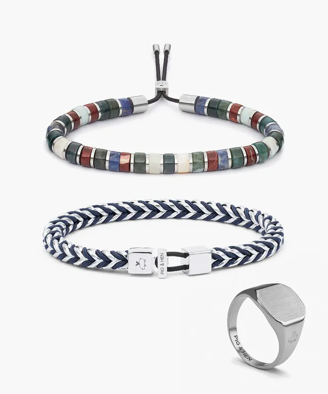 pig-hen-catena-foxtail-brontide-6mm-armband-und-ring-set-navy-silber image 1