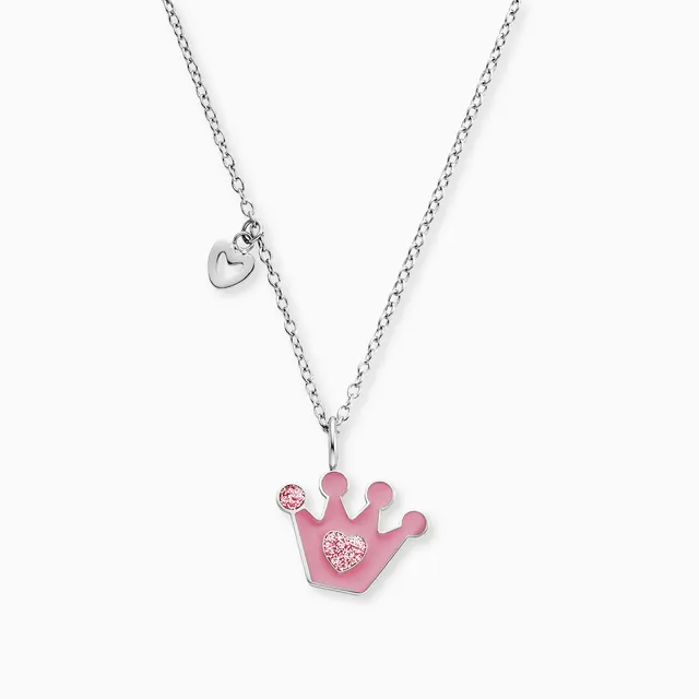 herzengel-kinder-halskette-edelstahl-glitzerkrone-mit-emaille-pink image 1