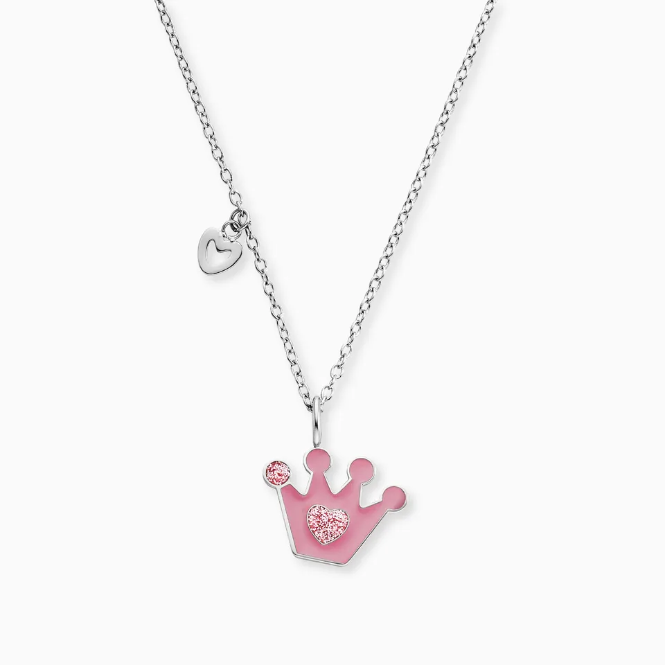 herzengel-kinder-halskette-edelstahl-glitzerkrone-mit-emaille-pink image 1