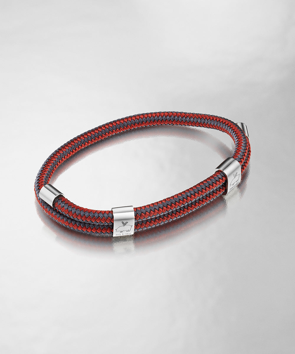 pig-hen-little-lewis-dbl-velvet-red-slate-gray-silber-herren-seilarmband-verstel image 5