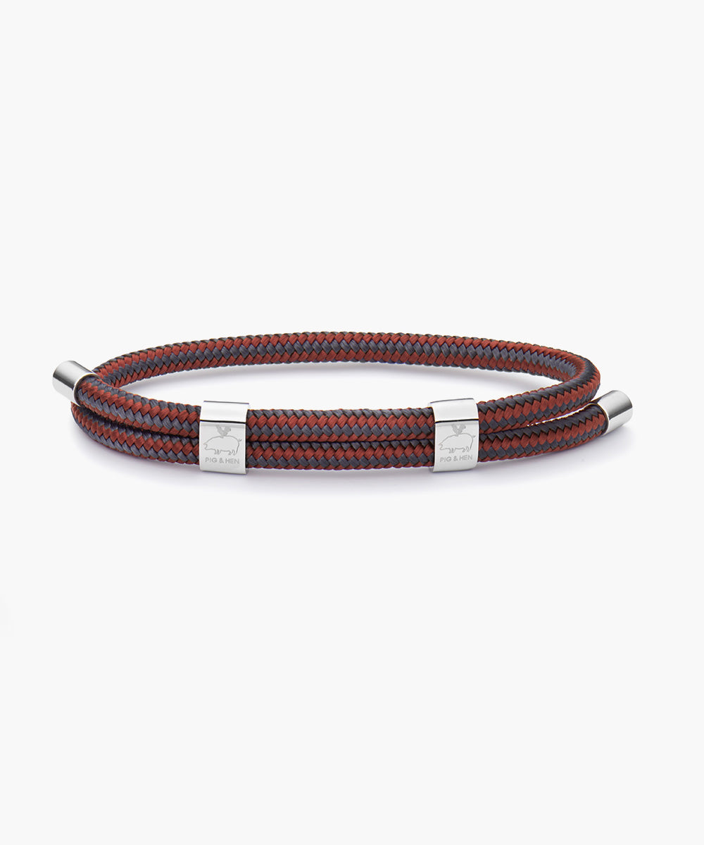pig-hen-little-lewis-dbl-velvet-red-slate-gray-silber-herren-seilarmband-verstel image 1