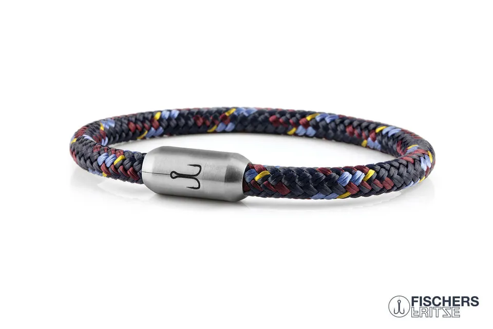 fischers-fritze-krabbe-nele-segeltau-armband-marineblau-dunkelrot-pastellblau-cu image 1