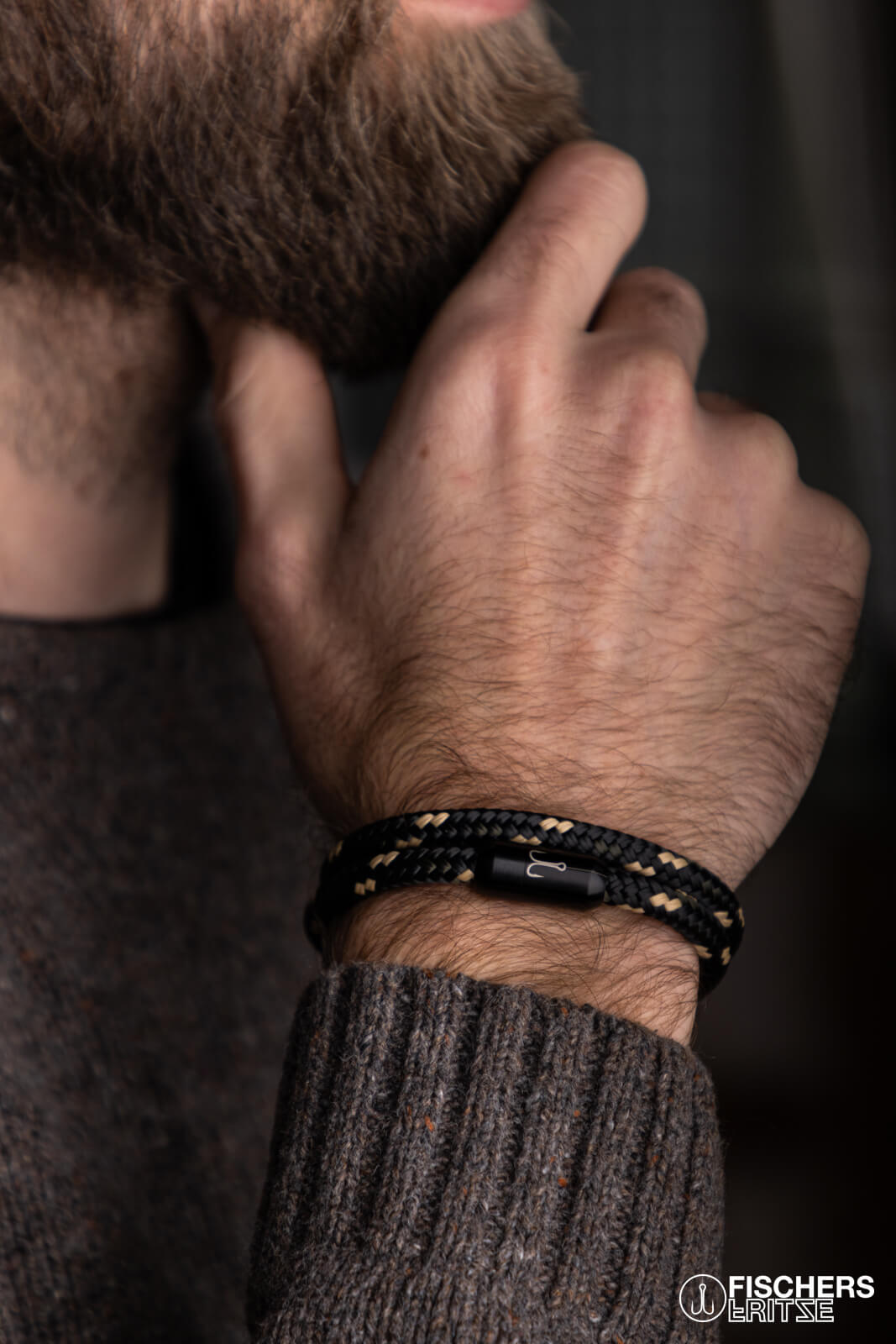 fischers-fritze-torpedogarnele-edward-segeltau-armband-schwarz-olivgr-n-natur image 2