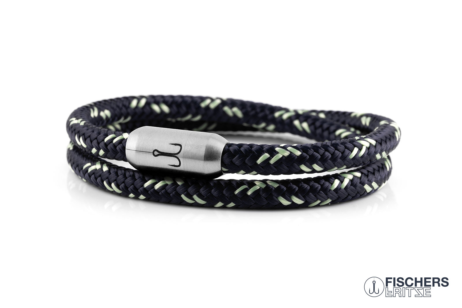 fischers-fritze-garnele-jasper-segeltau-armband-marineblau-mint image 1