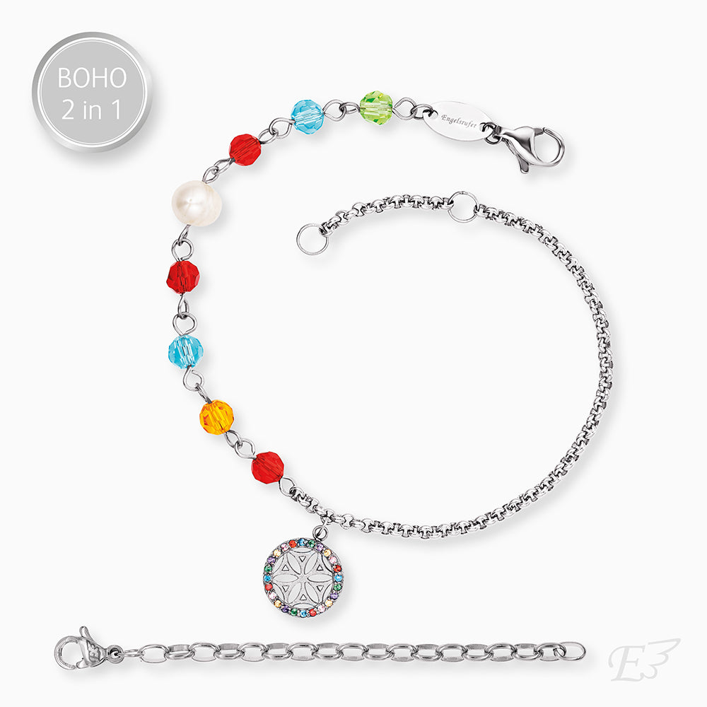 engelsrufer-boho-armband-edelstahl-lebensblume-zirkonia-multicolor-duo-2-in-1 image 1