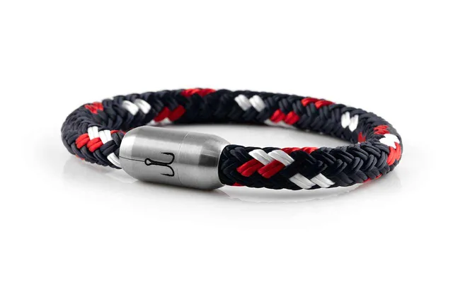 fischers-fritze-makrele-segeltau-armband-marineblau-rot-weiss image 1
