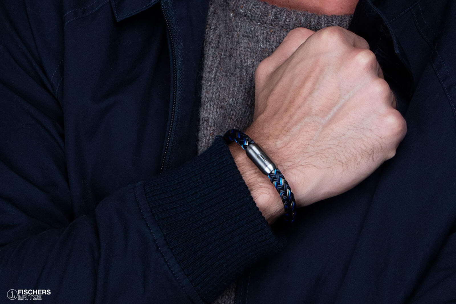fischers-fritze-makrele-ferdinand-segeltau-armband-marineblau-stahlblau-grau image 3