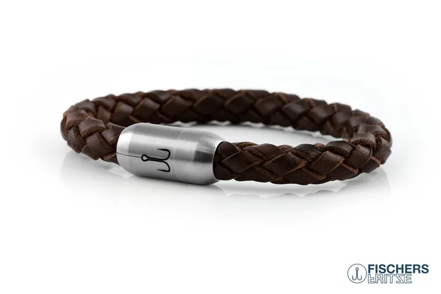 fischers-fritze-leder-makrele-fidel-armband-braun-geflochten-8mm image 1