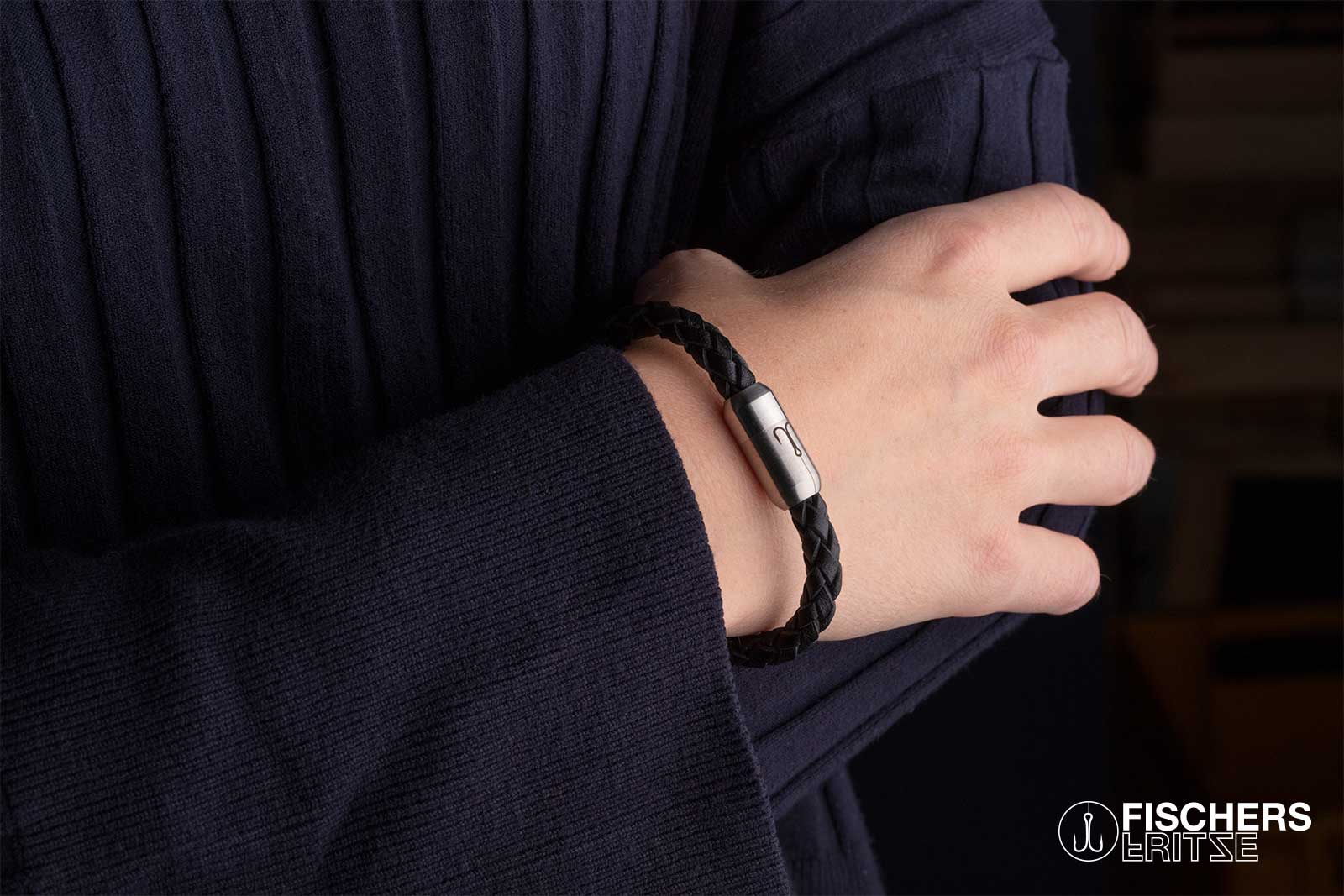 fischers-fritze-krabbe-fernanda-lederarmband-schwarz-geflochten image 2