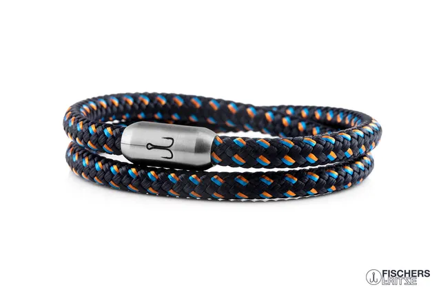 fischers-fritze-garnele-fred-armband-6-mm-marineblau-stahlblau-orange image 1