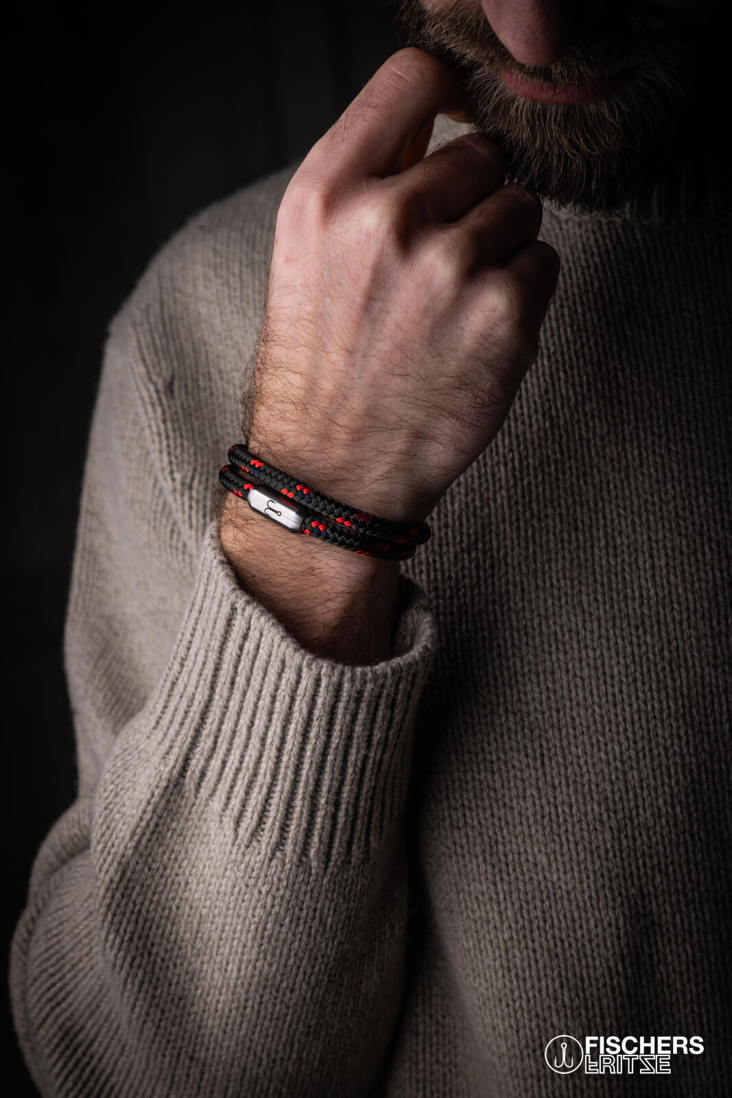 fischers-fritze-garnele-gunnar-segeltau-armband-olivgr-n-marineblau-rot image 2