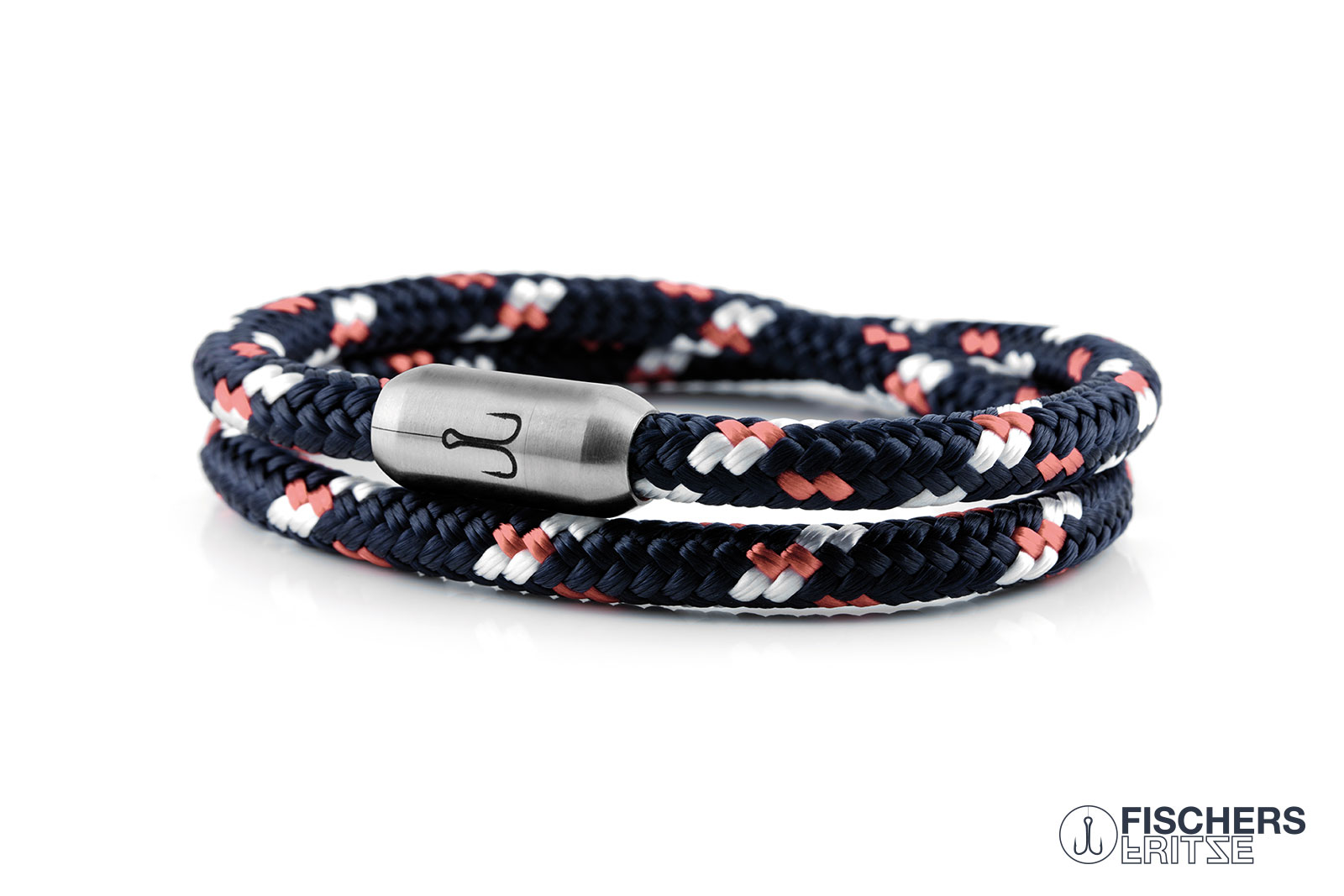 fischers-fritze-garnele-klaas-segeltau-armband-marineblau-rosa-wei-6-mm image 1