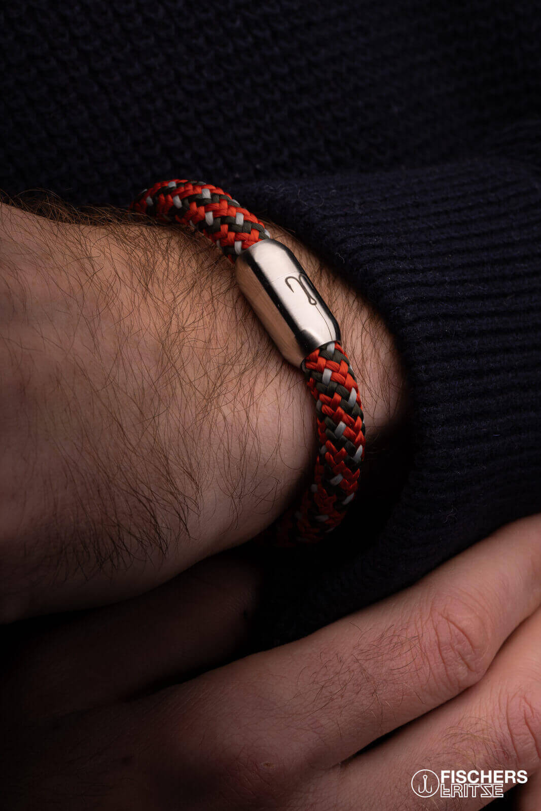 fischers-fritze-makrele-extrafein-severin-segeltau-armband-coral-olivgr-n-silber image 6