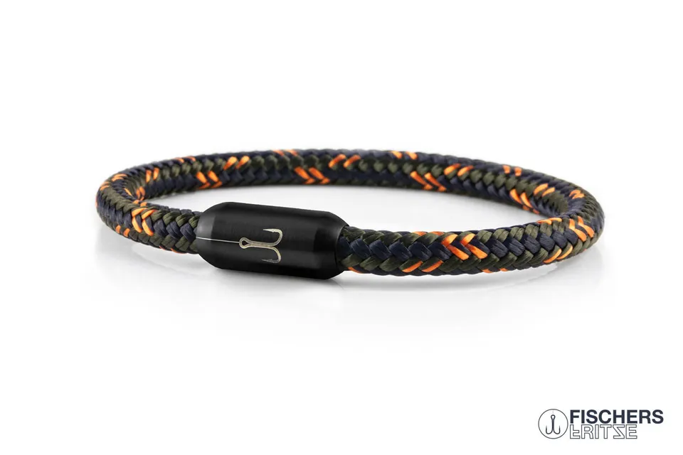 fischers-fritze-torpedokrabbe-erika-segeltau-armband-olivgr-n-marineblau-orange image 1