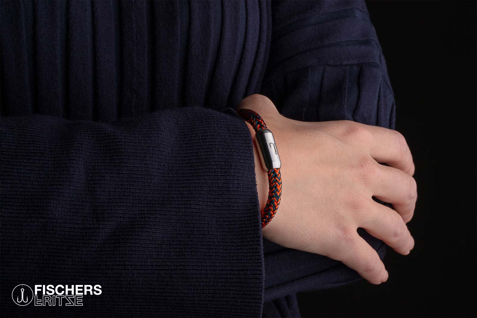 fischers-fritze-krabbe-paula-segeltau-armband-petrol-orange-6mm image 2
