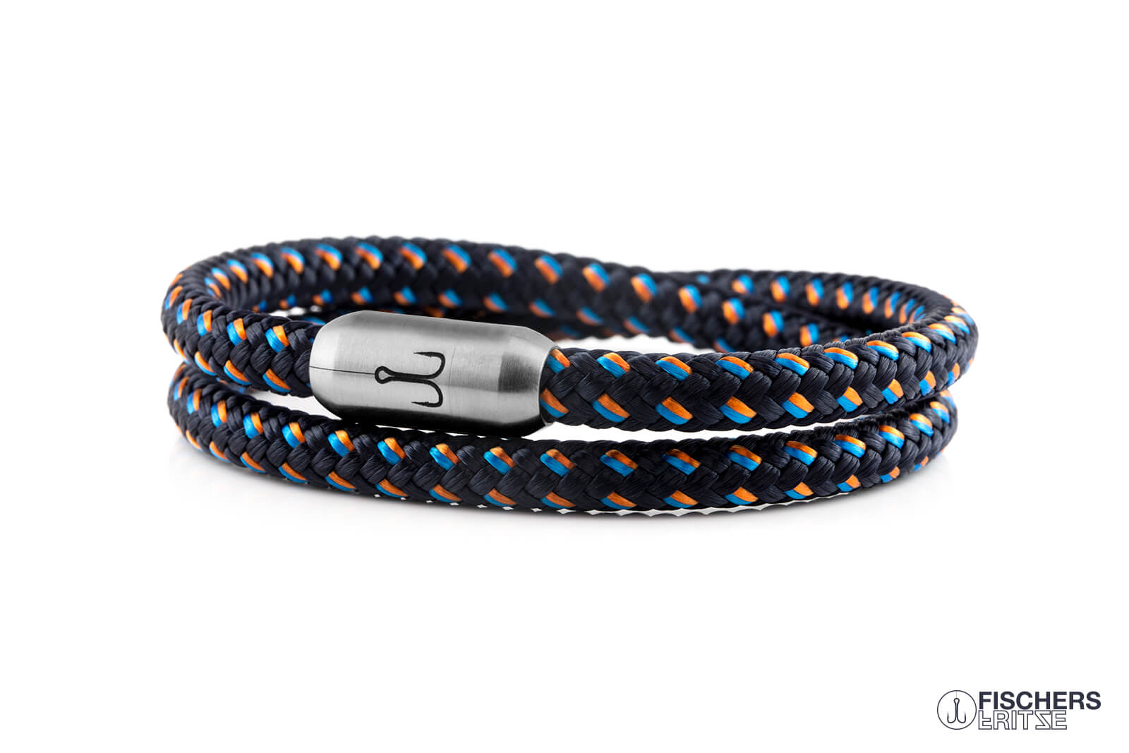 fischers-fritze-garnele-fred-armband-6-mm-marineblau-stahlblau-orange image 1