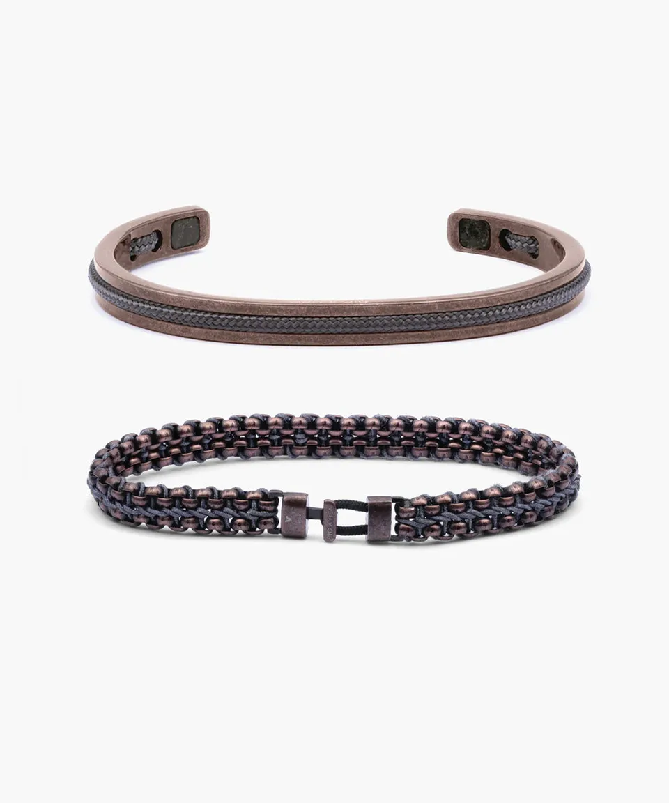 pig-hen-catena-venetian-7mm-herren-armband-set-slate-gray-navarch-6mm-bronze image 1