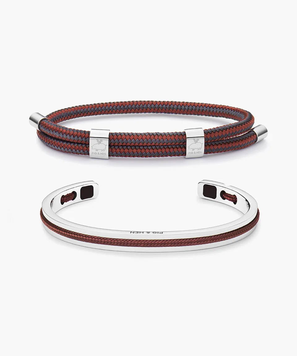 pig-hen-little-lewis-dbl-velvet-red-slate-gray-navarch-armband-set-silber image 1