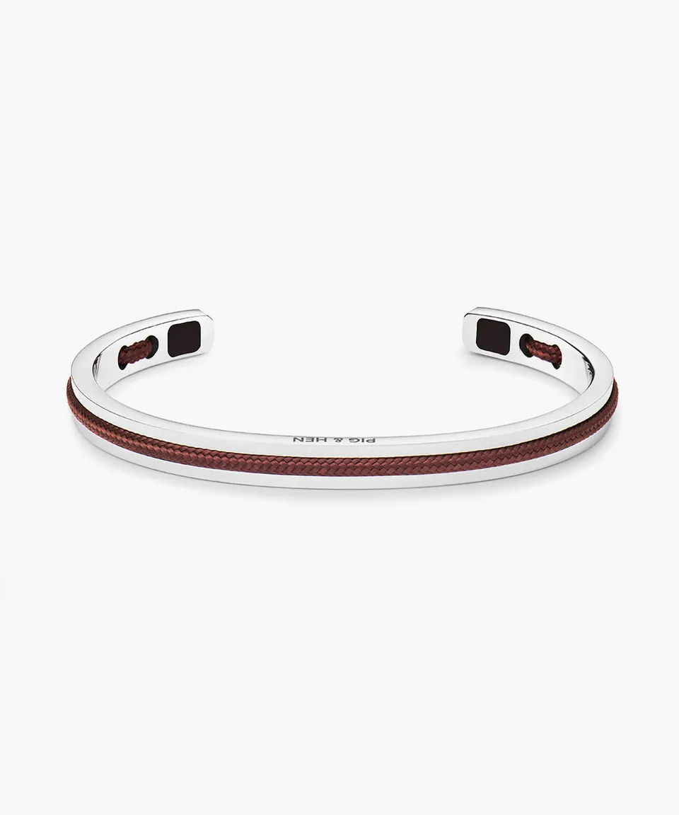 pig-hen-navarch-6mm-herren-cuff-armband-velvet-red-silver image 1
