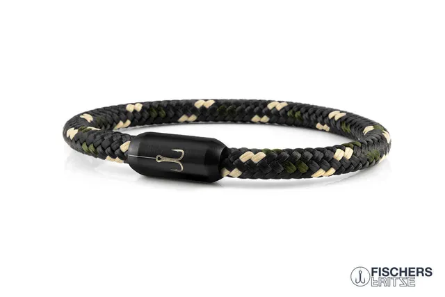 fischers-fritze-torpedokrabbe-edda-segeltau-armband-schwarz-olivgr-n-natur-6-mm image 1