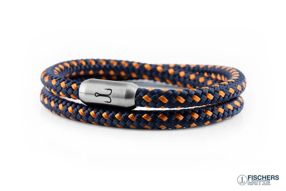 fischers-fritze-garnele-willi-armband-marineblau-orange-aus-segeltau image 1