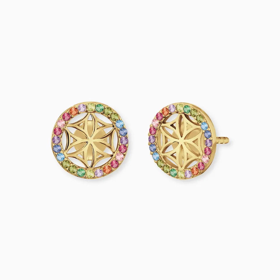 engelsrufer-ohrstecker-925er-silber-lebensblume-gold-mit-zirkonia-multicolor-flo image 1