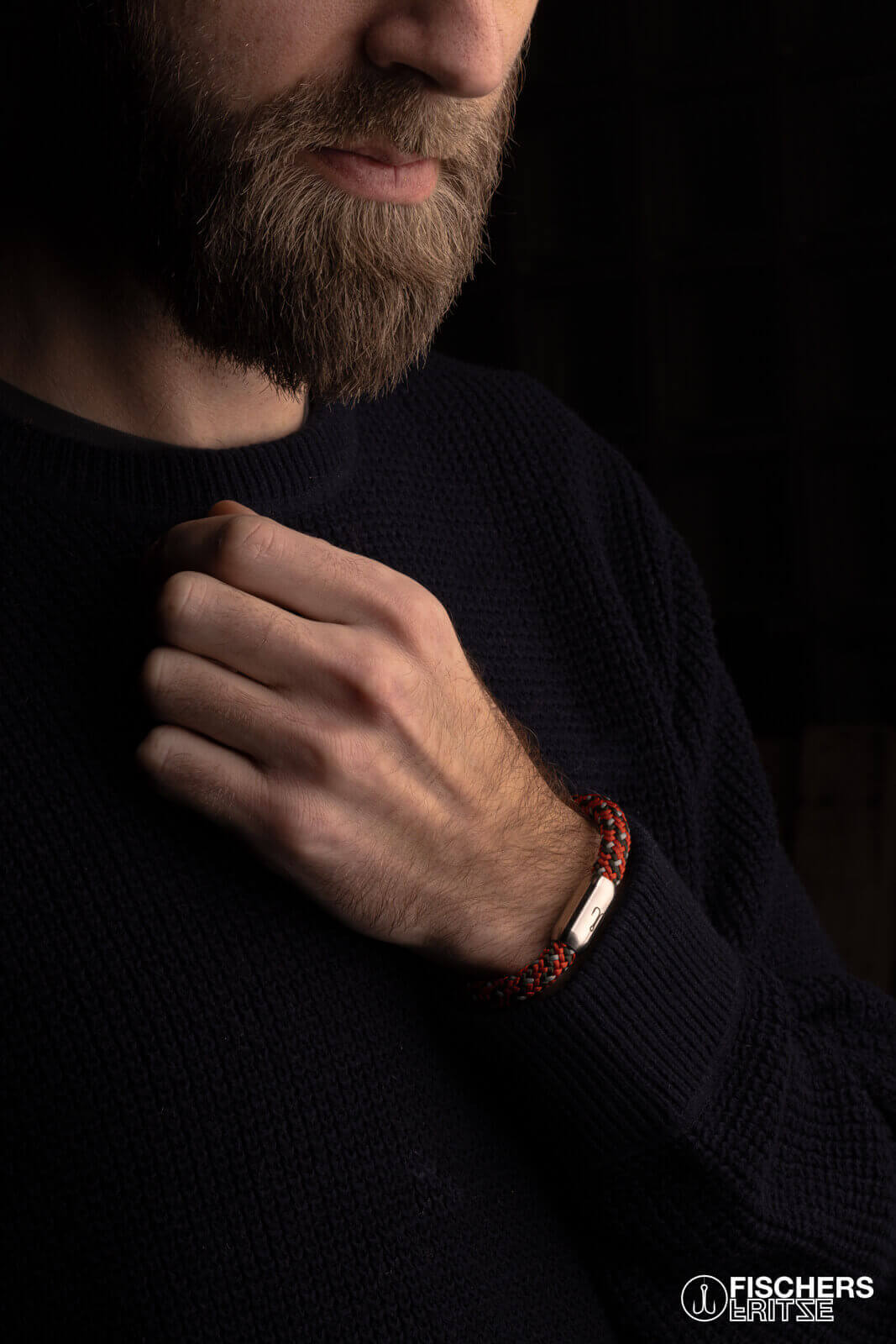 fischers-fritze-makrele-extrafein-severin-segeltau-armband-coral-olivgr-n-silber image 2