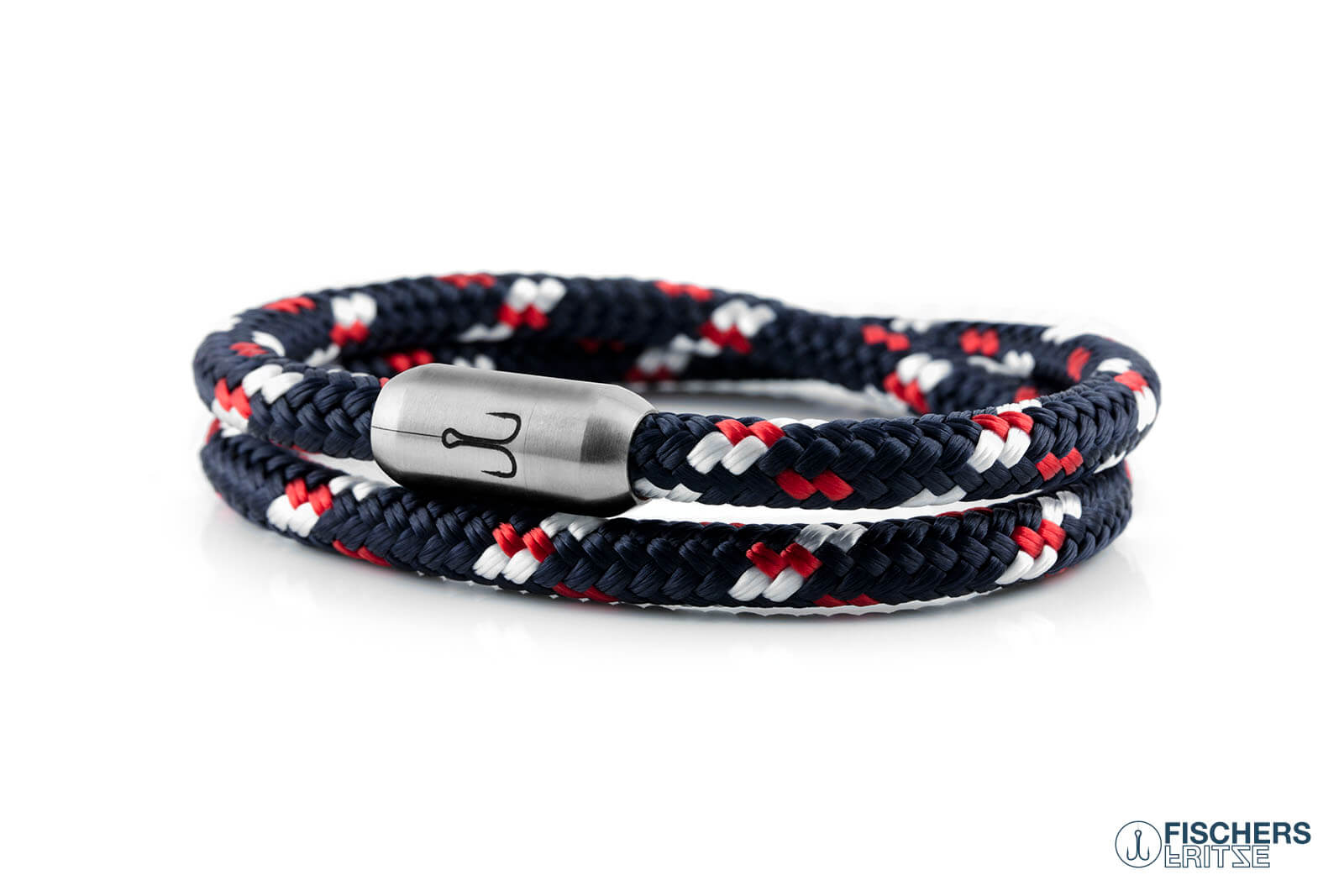 fischers-fritze-garnele-oskar-segeltau-armband-marineblau-rot-weiss-6mm image 1