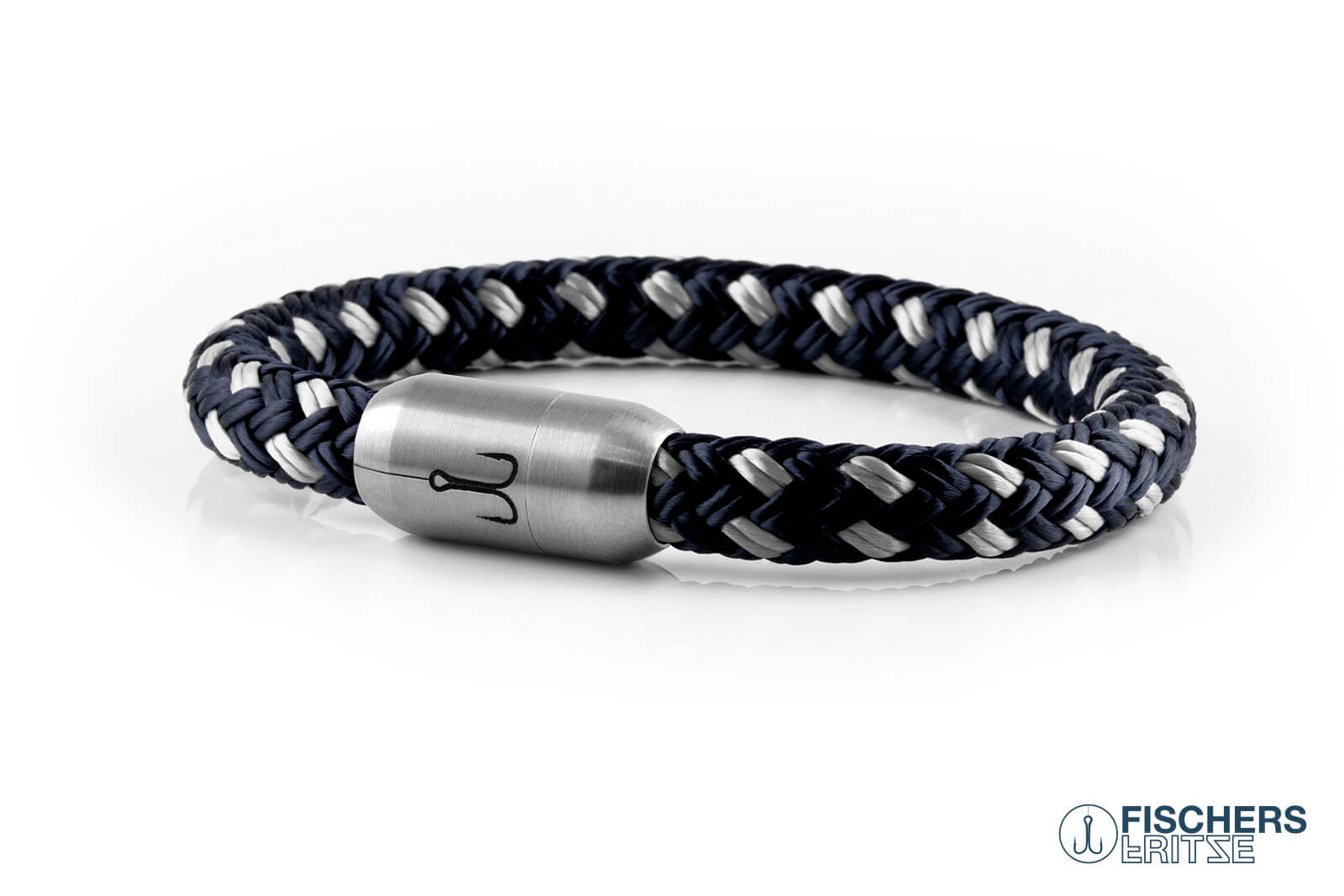 fischers-fritze-makrele-franz-armband-marineblau-silbergrau-aus-segeltau image 1