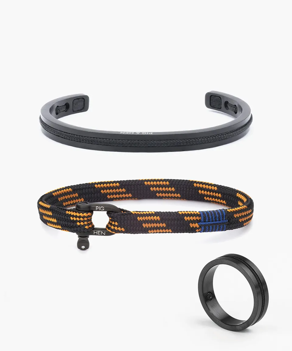 pig-hen-vicious-vik-navarch-armband-ring-set-schwarz-orange-herren image 1