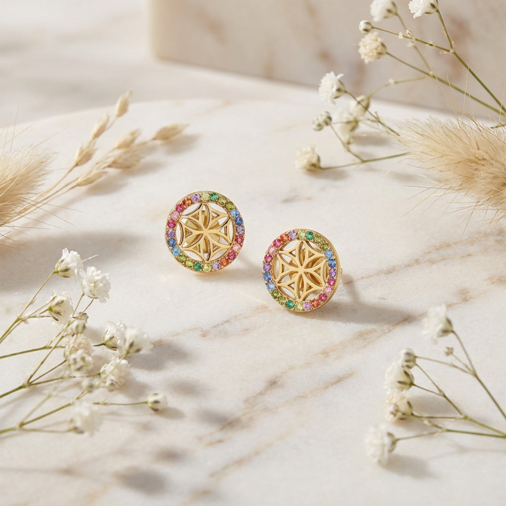 engelsrufer-ohrstecker-925er-silber-lebensblume-gold-mit-zirkonia-multicolor-flo image 3