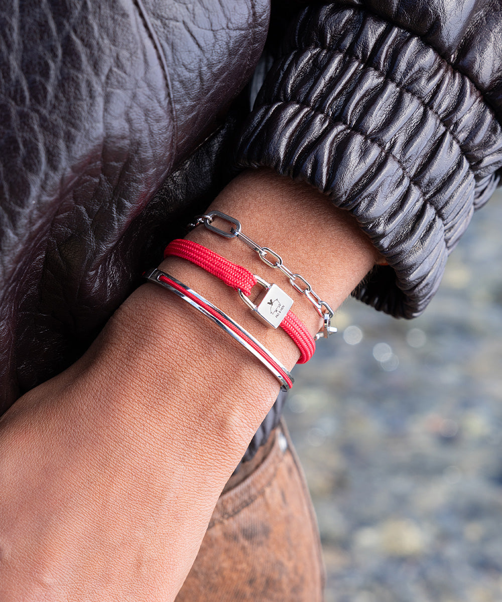 pig-hen-billy-damen-seilarmband-raspberry-silver-rope-bracelet-rot image 2