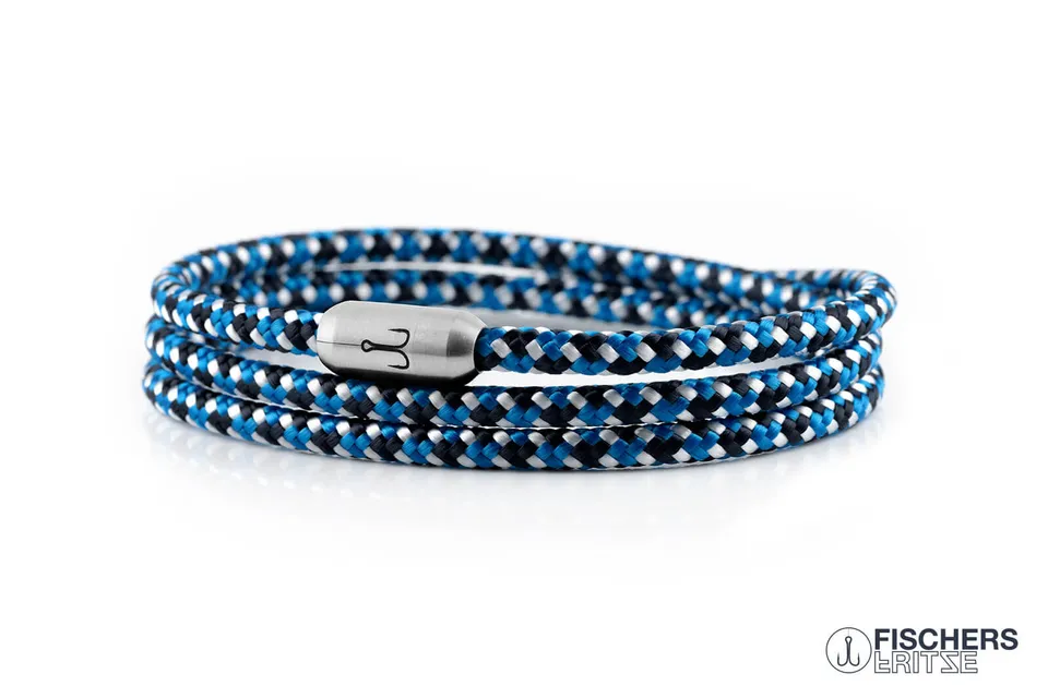fischers-fritze-forelle-moritz-segeltau-armband-3-fach-marineblau-stahlblau-weis image 1