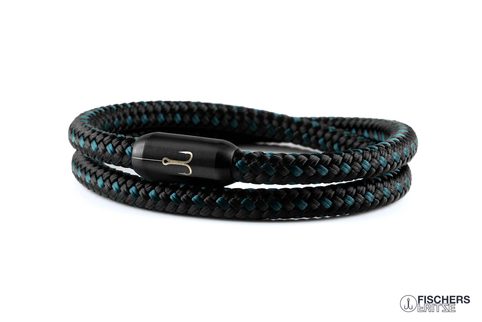 fischers-fritze-torpedogarnele-friedrich-segeltau-armband-petrol-schwarz-6-mm image 1