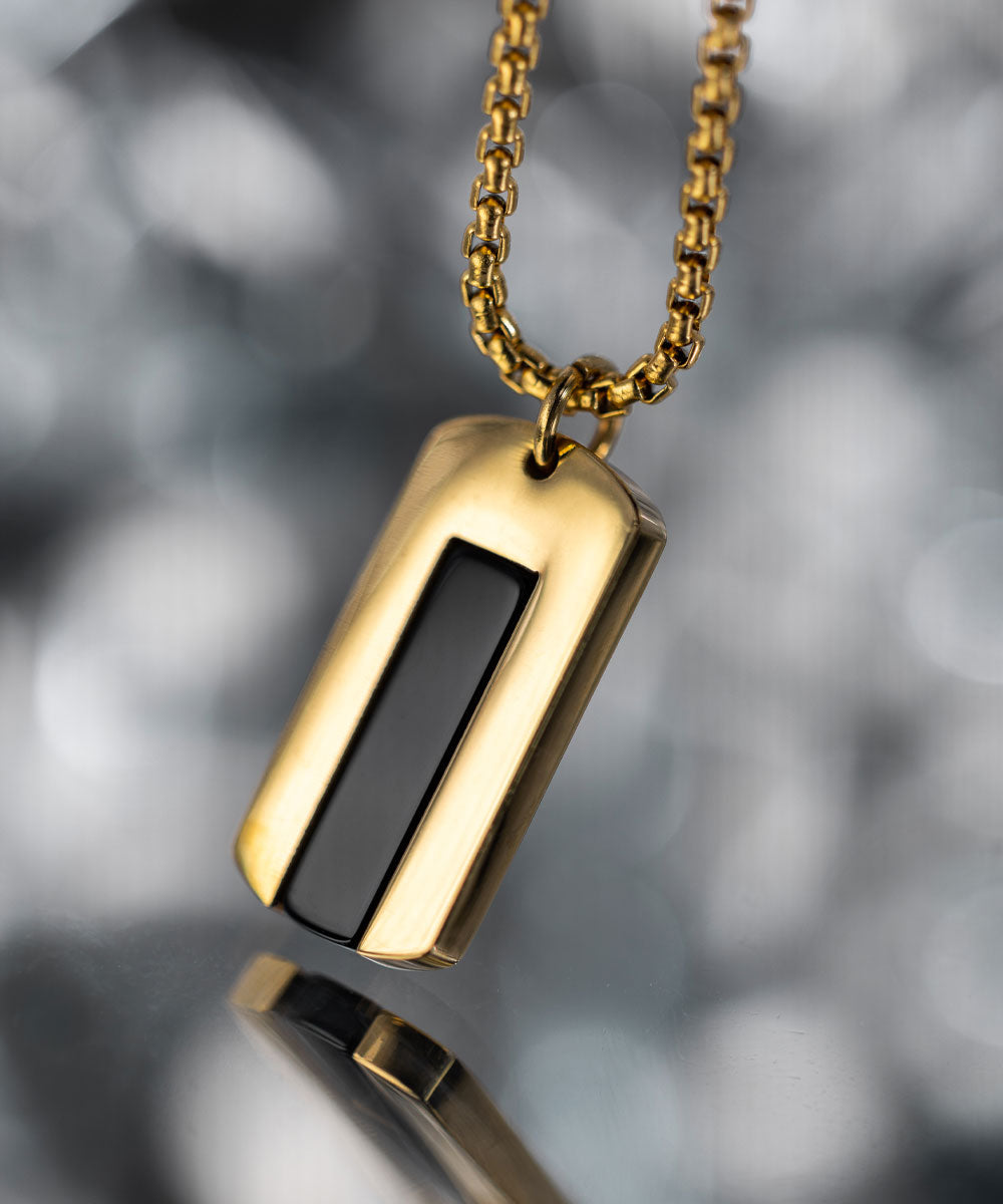 pig-hen-dogtag-halskette-black-agate-herren-schwarz-gold-70cm image 4